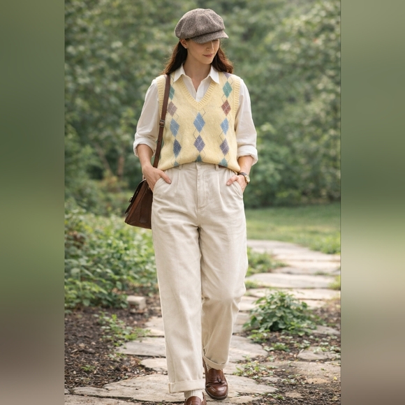 🌼 Vintage Alan Flusser Argyle Sweater Vest – 100% Cotton – Size M - Picture 3 of 10